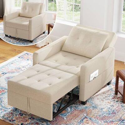Vesgantti Schlafsessel mit Bettfunktion 3-in-1 Ausziehbares Schlafsofa Umwandelbarer Stuhl Bett Verstellbarer Einzelsessel mit Seitentasche, für kleinen Raum, Cremefarben Vesgantti Schlafsessel mit Bettfunktion 3-in-1 Ausziehbares Schlafsofa Umwandelbarer Stuhl Bett Verstellbarer Einzelsessel mit Seitentasche, für kleinen Raum, Cremefarben
