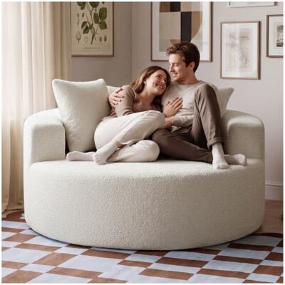 tectake ® Relaxsessel, Ø 127 x 60 cm, hochdichter Premiumschaumstoff 3 Kissen, rutschfeste Unterseite, formstabil, strapazierfähig, keine Montage, Ruhesessel, Bouclé creme tectake ® Relaxsessel, Ø 127 x 60 cm, hochdichter Premiumschaumstoff 3 Kissen, rutschfeste Unterseite, formstabil, strapazierfähig, keine Montage, Ruhesessel, Bouclé creme