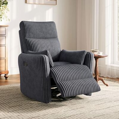 LINSY HOME 360 Swivel Nursery Relaxsessel, Corduroy TV Sessel mit 2 Kissen, Komfortabler High Back Sessel mit Liegefunktion für Kleine Räume, Kinderzimmer, Schlafzimmer, Wohnzimmer, Grau LINSY HOME 360 Swivel Nursery Relaxsessel, Corduroy TV Sessel mit 2 Kissen, Komfortabler High Back Sessel mit Liegefunktion für Kleine Räume, Kinderzimmer, Schlafzimmer, Wohnzimmer, Grau