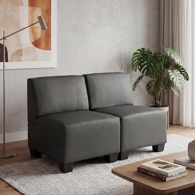 Mendler Modular 2-Sitzer Sofa Lyon, Kunstleder dunkelgrau, ohne Armlehnen Couch Mendler Modular 2-Sitzer Sofa Lyon, Kunstleder dunkelgrau, ohne Armlehnen Couch