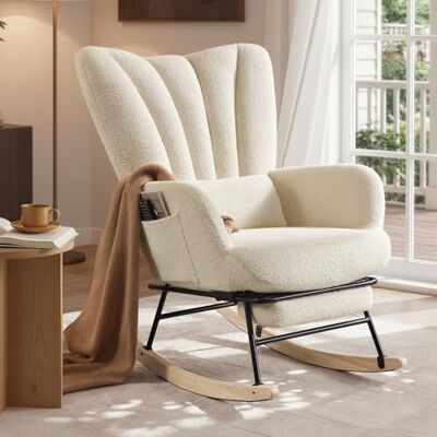 SONGMICS Schaukelstuhl, Relaxsessel, ausziehbare Fußstütze, Schaukelsessel, abnehmbares Kissen, Seitentaschen, Holzbeine, Fleece, für Schlafzimmer, Wohnzimmer, cremeweiß LYY018W101 SONGMICS Schaukelstuhl, Relaxsessel, ausziehbare Fußstütze, Schaukelsessel, abnehmbares Kissen, Seitentaschen, Holzbeine, Fleece, für Schlafzimmer, Wohnzimmer, cremeweiß LYY018W101