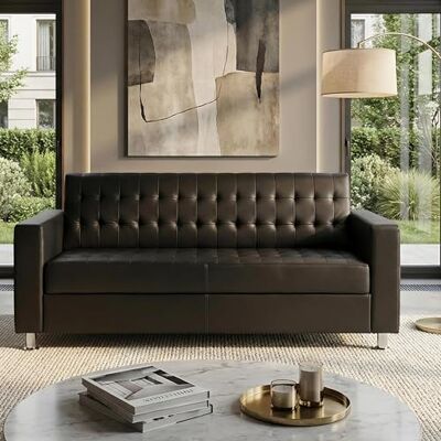 Mendler 3er Sofa Kunda, Kunstleder Metall-Füße 180cm Coffee Couch, Loungesofa Mendler 3er Sofa Kunda, Kunstleder Metall-Füße 180cm Coffee Couch, Loungesofa