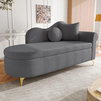 Merax Einzelsofa mit Schlaffunktion, Multifunktionale Chaiselongue mit Stauraum, Modernes Design, Wellenförmige Rückenlehne, Hochdichtes Sitzkissen, Lenden‑ & Nackenkissen, Grau Merax Einzelsofa mit Schlaffunktion, Multifunktionale Chaiselongue mit Stauraum, Modernes Design, Wellenförmige Rückenlehne, Hochdichtes Sitzkissen, Lenden‑ & Nackenkissen, Grau