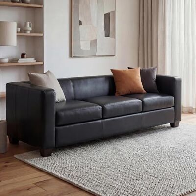 Mendler 3er Sofa Lille Kunstleder, schwarz Couch, Loungesofa Mendler 3er Sofa Lille Kunstleder, schwarz Couch, Loungesofa