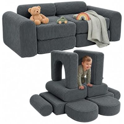 Relaxdays Kinder-Spielsofa, modular, 10-TLG., weiche Bausteine, grau Kindercouch, Cord, HBT: 32x108x50 cm, Spielcouch Relaxdays Kinder-Spielsofa, modular, 10-TLG., weiche Bausteine, grau Kindercouch, Cord, HBT: 32x108x50 cm, Spielcouch