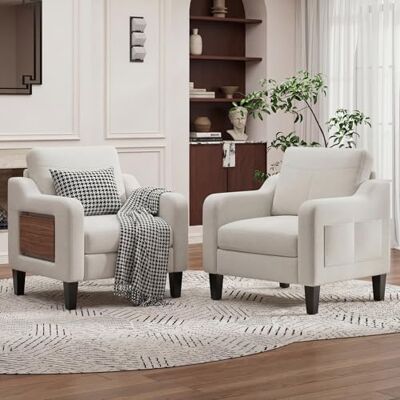 MALOL Sessel Wohnzimmer 2er Set, Ohrensessel Wohnzimmer mit Ausklappbarer Holzseitentisch, Polstersessel mit Armlehnen Einzelsofa, Relaxsessel,Lesesessel für Wohnzimmer Büro Schlafzimmer, Beige MALOL Sessel Wohnzimmer 2er Set, Ohrensessel Wohnzimmer mit Ausklappbarer Holzseitentisch, Polstersessel mit Armlehnen Einzelsofa, Relaxsessel,Lesesessel für Wohnzimmer Büro Schlafzimmer, Beige