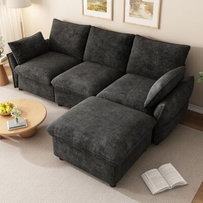 Merax modernes Ecksofa mit Flexibler Ottomane, 3-Sitzer L-Form Couch aus Chenille für Wohnzimmer, Apartment und Single-Haushalt, 222,5x154,5x76,5 cm, Dunkelgrau Merax modernes Ecksofa mit Flexibler Ottomane, 3-Sitzer L-Form Couch aus Chenille für Wohnzimmer, Apartment und Single-Haushalt, 222,5x154,5x76,5 cm, Dunkelgrau