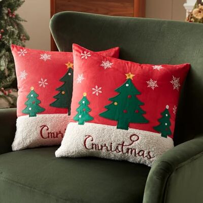 Sonive 2 Stück Weihnachten Kissenbezüge 45x45cm(18x18 in), Weihnachtsbaum & Schneeflocken Dekokissen Weiche Kissenhülle für Sofa Deko Weihnachten Feiertag Dekoration Sonive 2 Stück Weihnachten Kissenbezüge 45x45cm(18x18 in), Weihnachtsbaum & Schneeflocken Dekokissen Weiche Kissenhülle für Sofa Deko Weihnachten Feiertag Dekoration