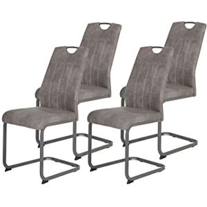 Hela Tische , 4er Set Esszimmerstuhl, Schwingstuhl CHRISTINA, Microfaser Vintage-Optik Grau, Metallgestell Grau, Lehne mit Griff Hela Tische , 4er Set Esszimmerstuhl, Schwingstuhl CHRISTINA, Microfaser Vintage-Optik Grau, Metallgestell Grau, Lehne mit Griff