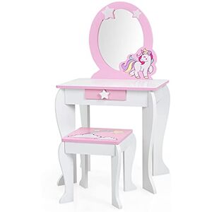 COSTWAY Kinder Schminktisch mit Hocker, rosa Frisierkommode, Prinzessin Frisiertisch mit Schublade & Abnehmbarer Spiegel, Schminkkommode für Mädchen von 3-7 Jahren (Weiß) COSTWAY Kinder Schminktisch mit Hocker, rosa Frisierkommode, Prinzessin Frisiertisch mit Schublade & Abnehmbarer Spiegel, Schminkkommode für Mädchen von 3-7 Jahren (Weiß)