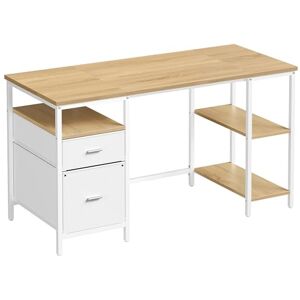 VASAGLE Computertisch, Bürotisch, Schreibtisch, mit 3 Ablagen, 2 Schubladen, 140 x 60 x 76 cm, fürs Büro, Wohnzimmer, moderner Stil, natureichenfarben-perlweiß LWD104Y01 VASAGLE Computertisch, Bürotisch, Schreibtisch, mit 3 Ablagen, 2 Schubladen, 140 x 60 x 76 cm, fürs Büro, Wohnzimmer, moderner Stil, natureichenfarben-perlweiß LWD104Y01