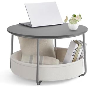 VASAGLE Couchtisch rund, Tisch mit Stauraum, Beistelltisch, Wohnzimmertisch mit Korb aus Stoff, modern, Metallrahmen, zementgrau-cremeweiß LCT244G01 VASAGLE Couchtisch rund, Tisch mit Stauraum, Beistelltisch, Wohnzimmertisch mit Korb aus Stoff, modern, Metallrahmen, zementgrau-cremeweiß LCT244G01