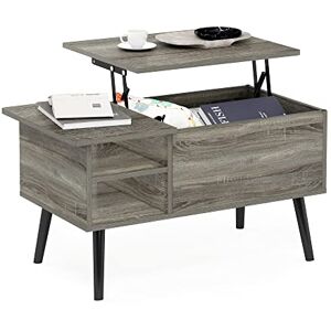 Furinno Jensen Wohnzimmer-Couchtisch mit anhebbarer Holzbeinplatte, verstecktem Fach und seitlich offener Ablage, französisches Eichengrau Furinno Jensen Wohnzimmer-Couchtisch mit anhebbarer Holzbeinplatte, verstecktem Fach und seitlich offener Ablage, französisches Eichengrau