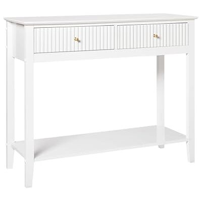 Beliani Konsolentisch weiß schmal geriffelt mit 2 Schubladen Ablagefläche Retro Assisi Beliani Konsolentisch weiß schmal geriffelt mit 2 Schubladen Ablagefläche Retro Assisi