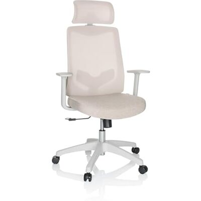 hjh OFFICE Bürostuhl MIKEO W Stoff Drehstuhl mit Lordosenstütze, Kopfstütze höhenverstellbar, Netzrücken, Beige 751011 hjh OFFICE Bürostuhl MIKEO W Stoff Drehstuhl mit Lordosenstütze, Kopfstütze höhenverstellbar, Netzrücken, Beige 751011