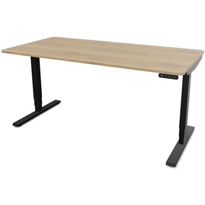Assmann Höhenverstellbarer Schreibtisch elektrisch, 160x80cm, TÜV-geprüft stufenlos verstellbar mit Aufprallschutz, ergonomischer Schreibtisch Made in Germany, abgerundete Ecken, Eiche Natura/Schwarz Assmann Höhenverstellbarer Schreibtisch elektrisch, 160x80cm, TÜV-geprüft stufenlos verstellbar mit Aufprallschutz, ergonomischer Schreibtisch Made in Germany, abgerundete Ecken, Eiche Natura/Schwarz