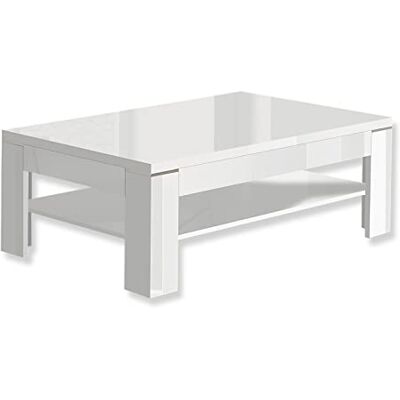 Forte SAVOY Couchtisch 120, moderner Sofatisch, weißer Tisch mit Ablage, Holzwerkstoff, Weiß Hochglanz, 120 cm breit x 75 cm tief x 43 cm hoch Forte SAVOY Couchtisch 120, moderner Sofatisch, weißer Tisch mit Ablage, Holzwerkstoff, Weiß Hochglanz, 120 cm breit x 75 cm tief x 43 cm hoch