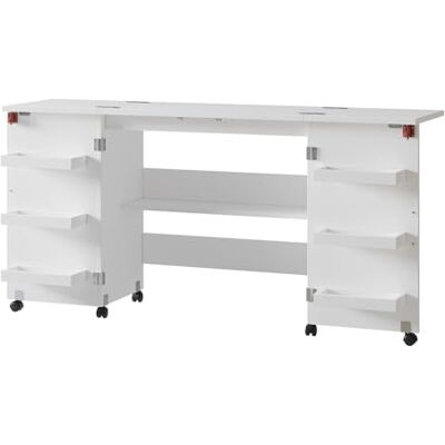 Vicco Nähtisch Carmen, Weiß, 160 x 80.2 cm mit 6 Regalfächer, klappbar auf Rollen zur flexiblen Nutzung als Arbeitstisch Vicco Nähtisch Carmen, Weiß, 160 x 80.2 cm mit 6 Regalfächer, klappbar auf Rollen zur flexiblen Nutzung als Arbeitstisch