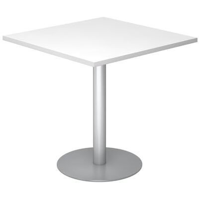 bümö Besprechungstisch, Esstisch klein, Tisch eckig 80x80 cm in weiß, Gestell: Silber Kleiner Rundtisch für 2 Personen mit Holz-Platte, Säule aus Metall, Konferenztisch, Bistrotisch bümö Besprechungstisch, Esstisch klein, Tisch eckig 80x80 cm in weiß, Gestell: Silber Kleiner Rundtisch für 2 Personen mit Holz-Platte, Säule aus Metall, Konferenztisch, Bistrotisch
