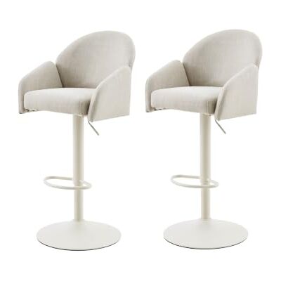 Hela Tische , Barhocker Holly 2er Set, Microfaser Webstoff Beige, 360° drehbar, höhenverstellbar durch Lift, Armlehnen, Trompetengestell Creme Hela Tische , Barhocker Holly 2er Set, Microfaser Webstoff Beige, 360° drehbar, höhenverstellbar durch Lift, Armlehnen, Trompetengestell Creme
