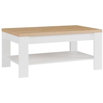 Forte DURAOAK Couchtisch 100, Scandi-Stil Sofatisch, Ablagefach, Wohnzimmer, Holzwerkstoff, Weiß Hochglanz/Wildeiche Holzdekor, 100 cm breit x 45,7 cm hoch x 60 cm tief Forte DURAOAK Couchtisch 100, Scandi-Stil Sofatisch, Ablagefach, Wohnzimmer, Holzwerkstoff, Weiß Hochglanz/Wildeiche Holzdekor, 100 cm breit x 45,7 cm hoch x 60 cm tief