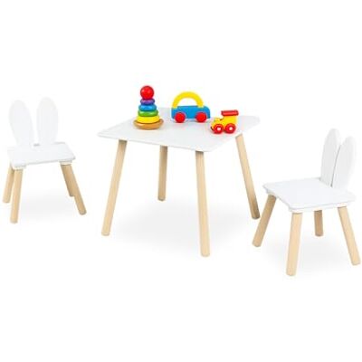 Relaxdays Kindersitzgruppe, 3-TLG., Kindertisch, 2 Stühle, weiß/Natur Kaninchenohren, Sitzecke fürs Kinderzimmer Relaxdays Kindersitzgruppe, 3-TLG., Kindertisch, 2 Stühle, weiß/Natur Kaninchenohren, Sitzecke fürs Kinderzimmer