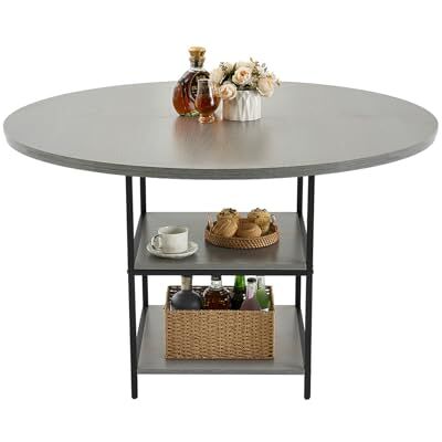 VEVOR runder Esstisch Küchentisch Holztisch (120 cm / 136,1 kg belastbar) für 2–4 Personen, Moderne Freizeittische mit Ablage und Metallbeinen, für Küche zu Hause Wohnzimmer, Grau (nur Tisch) VEVOR runder Esstisch Küchentisch Holztisch (120 cm / 136,1 kg belastbar) für 2–4 Personen, Moderne Freizeittische mit Ablage und Metallbeinen, für Küche zu Hause Wohnzimmer, Grau (nur Tisch)