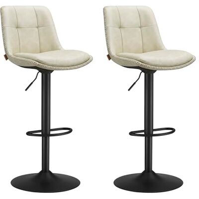 VASAGLE Barhocker 2er Set, Barstühle höhenverstellbar, drehbare Küchenhocker, PU-Bezug, mit Rückenlehne und Fußstütze, Esszimmer, Theke, hellwarmweiß-Mattschwarz LJB095W101 VASAGLE Barhocker 2er Set, Barstühle höhenverstellbar, drehbare Küchenhocker, PU-Bezug, mit Rückenlehne und Fußstütze, Esszimmer, Theke, hellwarmweiß-Mattschwarz LJB095W101
