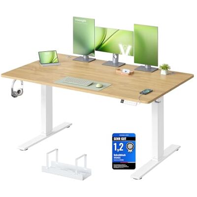 VASAGLE Höhenverstellbarer Schreibtisch, 140 x 80 cm, USB-C-Anschluss, Ablage für Steckdosenleiste, Stehtisch, Erinnerung bei langem Sitzen, 3 Speichertasten, für Büro, goldeichenfarben LSD144YA02 VASAGLE Höhenverstellbarer Schreibtisch, 140 x 80 cm, USB-C-Anschluss, Ablage für Steckdosenleiste, Stehtisch, Erinnerung bei langem Sitzen, 3 Speichertasten, für Büro, goldeichenfarben LSD144YA02