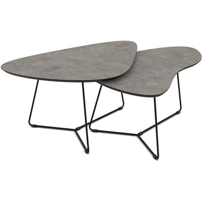 Hela Tische , Couchtisch 2er Set Pisa, Betonoptik dunkel mit Steinstruktur,Gestell Metall Rundrohr, Ø 87+83cm Hela Tische , Couchtisch 2er Set Pisa, Betonoptik dunkel mit Steinstruktur,Gestell Metall Rundrohr, Ø 87+83cm