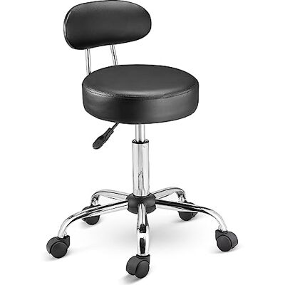 BAKAJI Hocker mit Rollen und Rückenlehne, Drehstuhl mit Rückenstütze, Sitzpolster 0 cm, Kunstleder und Stahlgestell, höhenverstellbar, für Kosmetikerin, Büro, Arbeit (schwarz) BAKAJI Hocker mit Rollen und Rückenlehne, Drehstuhl mit Rückenstütze, Sitzpolster 0 cm, Kunstleder und Stahlgestell, höhenverstellbar, für Kosmetikerin, Büro, Arbeit (schwarz)