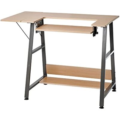 Sewing Online Kleiner Nähtisch, Holz/dunkelgraue Beine – Nähmaschinentisch mit Verstellbarer Plattform, ausziehbarer Tischplatte und Ablagefläche. Verwendung als Quilt-/Basteltisch oder Computertisch Sewing Online Kleiner Nähtisch, Holz/dunkelgraue Beine – Nähmaschinentisch mit Verstellbarer Plattform, ausziehbarer Tischplatte und Ablagefläche. Verwendung als Quilt-/Basteltisch oder Computertisch