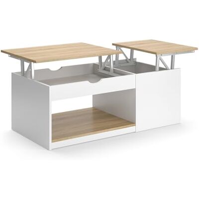 Vicco Couchtisch Avela, Weiß/Sonoma, 55 x 110 cm klappbar mit zwei Ablageböden zur flexiblen Nutzung Vicco Couchtisch Avela, Weiß/Sonoma, 55 x 110 cm klappbar mit zwei Ablageböden zur flexiblen Nutzung