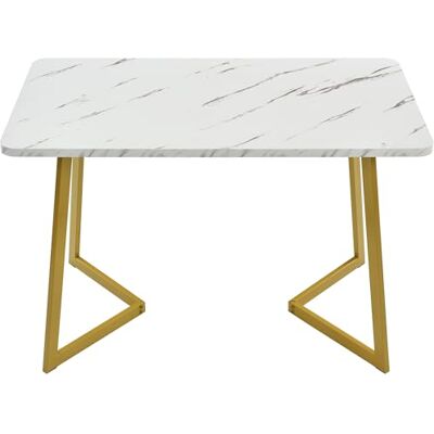 Merax Modern Esstisch Rechteckiger Tisch 117x68cm,Esstisch aus Moderner Marmor-Finish Küchentisch mit Metallbeinen für Esszimmer Wohnzimmer,Golden/Weiß Merax Modern Esstisch Rechteckiger Tisch 117x68cm,Esstisch aus Moderner Marmor-Finish Küchentisch mit Metallbeinen für Esszimmer Wohnzimmer,Golden/Weiß