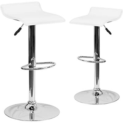 Flash Furniture Barstuhl, höhenverstellbar, modern, Vinyl, mit stabilem Sitz in Wellenform und Chrombasis, Hardwood-Mikrofaser, Weiß, 2 Stück Flash Furniture Barstuhl, höhenverstellbar, modern, Vinyl, mit stabilem Sitz in Wellenform und Chrombasis, Hardwood-Mikrofaser, Weiß, 2 Stück