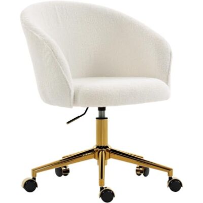 HOMCOM Dreh-Bürostuhl Teddy Fleece Kosmetik-Schreibtischstuhl Creme-Weiß Polsterung, Höhenverstellbar, Rollen, für Büro, Make-up, Schminktisch HOMCOM Dreh-Bürostuhl Teddy Fleece Kosmetik-Schreibtischstuhl Creme-Weiß Polsterung, Höhenverstellbar, Rollen, für Büro, Make-up, Schminktisch