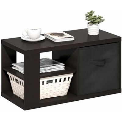 Furinno Viola Couchtisch, Beistelltisch mit offenen Regalen und Aufbewahrungsbox, Dunkle Eiche/Schwarz Furinno Viola Couchtisch, Beistelltisch mit offenen Regalen und Aufbewahrungsbox, Dunkle Eiche/Schwarz