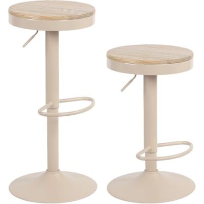 YOUNIKE Barhocker 2er Set Holz Barhocker Barstuhl Hoher Metallrahmen 360° höhenverstellbar drehbar mit Fußstütze Industriell Khaki YOUNIKE Barhocker 2er Set Holz Barhocker Barstuhl Hoher Metallrahmen 360° höhenverstellbar drehbar mit Fußstütze Industriell Khaki
