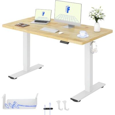 FlexiSpot Höhenverstellbarer Schreibtisch GUMMIHOLZ Massivholz 140 × 80 cm 25 mm starke einteilige Tischplatte aus natürlichem Gummibaumholz, elektrisch höhenverstellbar (Weiß Tischbeine) FlexiSpot Höhenverstellbarer Schreibtisch GUMMIHOLZ Massivholz 140 × 80 cm 25 mm starke einteilige Tischplatte aus natürlichem Gummibaumholz, elektrisch höhenverstellbar (Weiß Tischbeine)