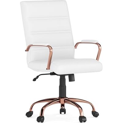 Flash Furniture Chefsessel, Drehstuhl, weißes Leder, rotgoldfarbenes Gestell, 61 x 58,5 x 103,5 cm (B x T x H) Flash Furniture Chefsessel, Drehstuhl, weißes Leder, rotgoldfarbenes Gestell, 61 x 58,5 x 103,5 cm (B x T x H)