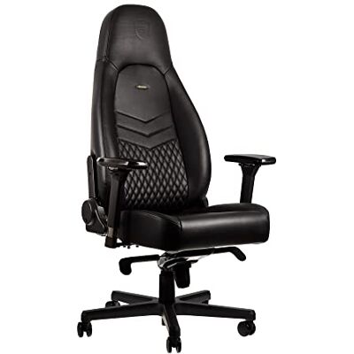 noblechairs ICON Echtleder Gaming Stuhl schwarz/schwarz Genarbtes Echtleder, Kaltschaumpolsterung, 60-mm-Rollen, bis 150 kg. Inkl. Kissenset. noblechairs ICON Echtleder Gaming Stuhl schwarz/schwarz Genarbtes Echtleder, Kaltschaumpolsterung, 60-mm-Rollen, bis 150 kg. Inkl. Kissenset.