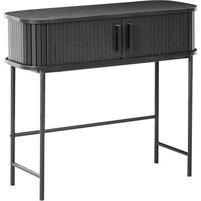 Beliani Konsolentisch Holzoptik schwarz schmal mit 2 Schiebetüren Metallbeine Bradley Beliani Konsolentisch Holzoptik schwarz schmal mit 2 Schiebetüren Metallbeine Bradley