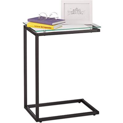 Relaxdays Beistelltisch, U-Form, Glas Tischplatte, Metall, Bauhausstil, Konsolentisch HxBxT: 61 x 30 x 45 cm, schwarz Relaxdays Beistelltisch, U-Form, Glas Tischplatte, Metall, Bauhausstil, Konsolentisch HxBxT: 61 x 30 x 45 cm, schwarz