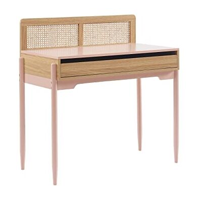 OLLEZY Vintage Kinderschreibtisch - Kleiner Schublade, Rattanpaneele, Holzbeine - Schreibtisch OLLEZY Vintage Kinderschreibtisch - Kleiner Schublade, Rattanpaneele, Holzbeine - Schreibtisch