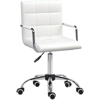 Vinsetto HOMCOM Homeoffice Stuhl Höhenverstellbar Drehstuhl bis 120kg Weiß Schreibtischstuhl aus Kunstleder, Schminkstuhl, Bürostuhl, für Arbeitszimmer, Schlafzimmer Vinsetto HOMCOM Homeoffice Stuhl Höhenverstellbar Drehstuhl bis 120kg Weiß Schreibtischstuhl aus Kunstleder, Schminkstuhl, Bürostuhl, für Arbeitszimmer, Schlafzimmer