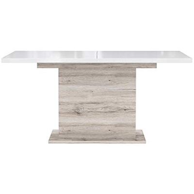 Forte Saint Tropez Esstisch ausziehbar, Holzwerkstoff, Sandeiche Dekor kombiniert mit Weiß Hochglanz, 90 x 160 x 76,6 cm Forte Saint Tropez Esstisch ausziehbar, Holzwerkstoff, Sandeiche Dekor kombiniert mit Weiß Hochglanz, 90 x 160 x 76,6 cm