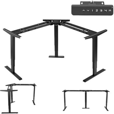 VEVOR Höhenverstellbarer Schreibtisch Gestell L-Form, Winkelverstellbares Tischgestell bis 125kg, 3 Stufige Tischbeine mit 3 Motoren Speicherfunktion Höhenanzeige Kollisionschutz USB für Büro, Schwarz VEVOR Höhenverstellbarer Schreibtisch Gestell L-Form, Winkelverstellbares Tischgestell bis 125kg, 3 Stufige Tischbeine mit 3 Motoren Speicherfunktion Höhenanzeige Kollisionschutz USB für Büro, Schwarz