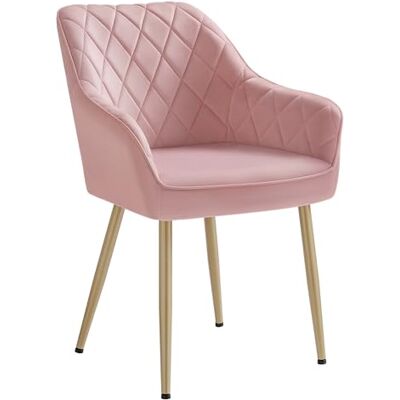 SONGMICS Esszimmerstuhl, Küchenstuhl, Sessel, Samt, Polsterstuhl mit Armlehnen, Loungesessel, bis 120 kg belastbar, Metallbeine, für Esszimmer, Küche, pastellrosa-blassgold LDC088R01 SONGMICS Esszimmerstuhl, Küchenstuhl, Sessel, Samt, Polsterstuhl mit Armlehnen, Loungesessel, bis 120 kg belastbar, Metallbeine, für Esszimmer, Küche, pastellrosa-blassgold LDC088R01