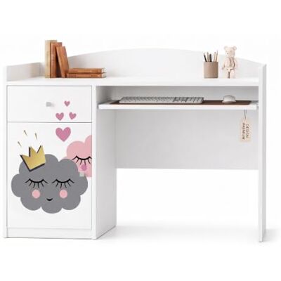 Happy Babies Großer Kinderschreibtisch Weiß 125x60 cm mit Schubladen, Schülerschreibtisch mit schönem Aufdruck, PC-Tisch Lerntisch Unisex Happy Babies Großer Kinderschreibtisch Weiß 125x60 cm mit Schubladen, Schülerschreibtisch mit schönem Aufdruck, PC-Tisch Lerntisch Unisex