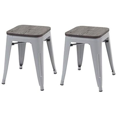 Mendler 2er-Set Hocker HWC-A73 inkl. Holz-Sitzfläche Metall grau Metallhocker, Sitzhocker, Industriedesign, stapelbar Mendler 2er-Set Hocker HWC-A73 inkl. Holz-Sitzfläche Metall grau Metallhocker, Sitzhocker, Industriedesign, stapelbar